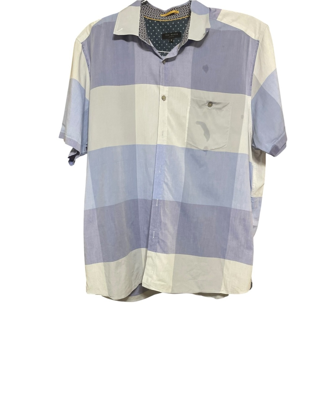 Ted Baker Blue and White Short Sleeve Check Button-Down Shirt